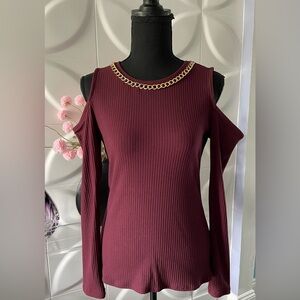 INC International Concepts Women's Burgundy Cold Shoulder Sweater Pet. M…